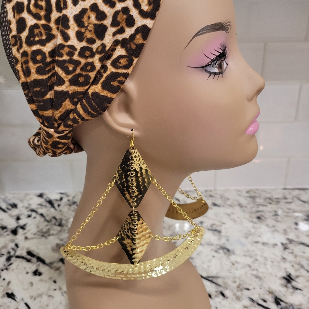 Ethnic Statement Oversized Hammered Goldtone Studded Half Moon Metal Earrings